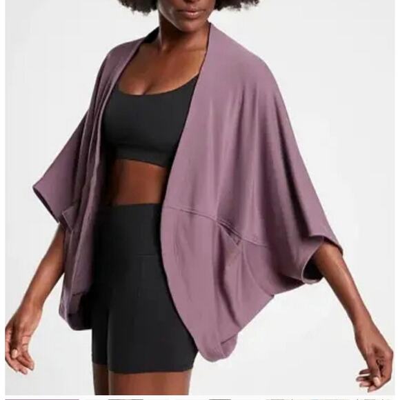 Athleta Womens Cocoon Wrap Top Size L Athleisure Jersey Active Violet Purple - Picture 2 of 8